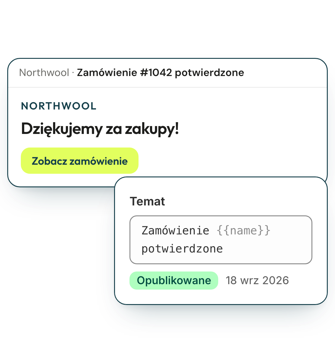 Polskie potwierdzenie zamówienia i jego przetłumaczony temat w edytorze