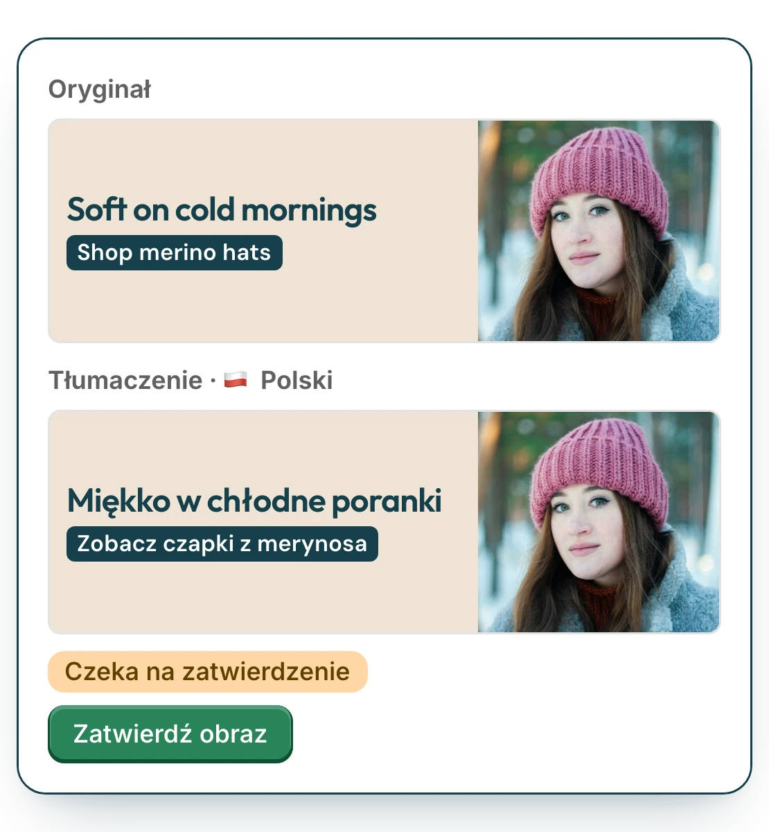 Baner promocyjny po angielsku i ten sam baner narysowany od nowa po polsku, czekający na zatwierdzenie