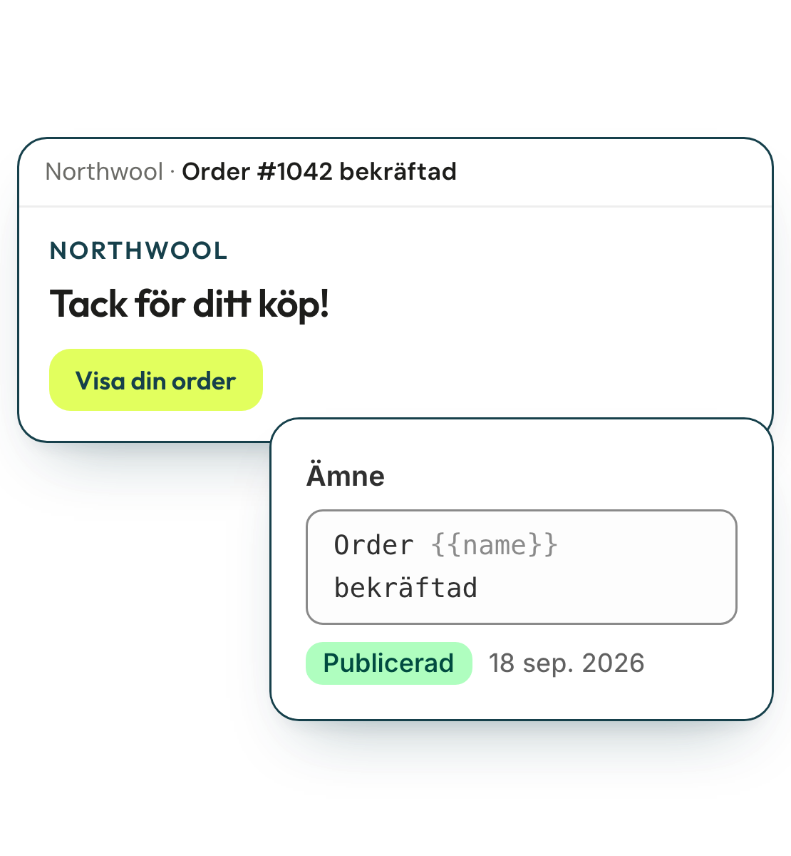 Svensk orderbekräftelse och dess översatta ämnesrad i editorn